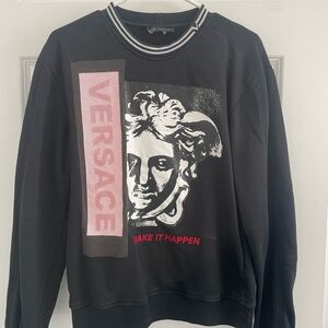VERSACE - Black Long Sleeve Tee with Pink and White Accents
